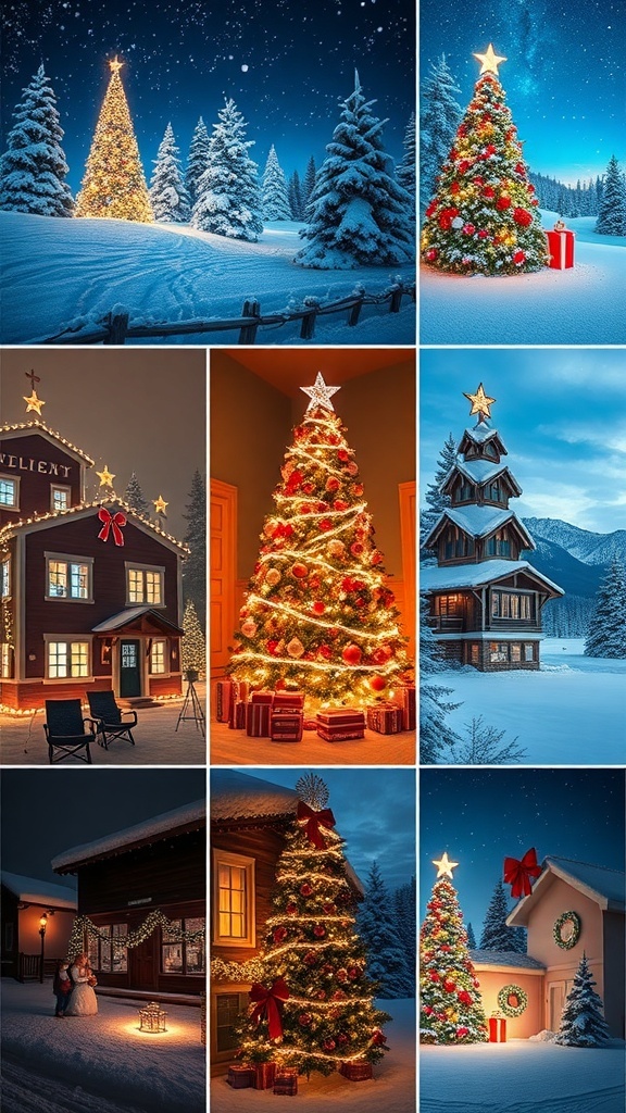 Christmas Wallpaper 8K Collection A vibrant selection of 8K Christmas wallpapers with winter scenes, Christmas trees, and holiday decorations.